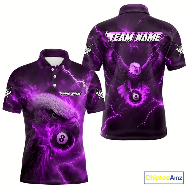 Goofygear Personalized Eagle Thunder Lightning Purple Billiard Shirt For Men Custom 8 Ball Pool Team Jersey