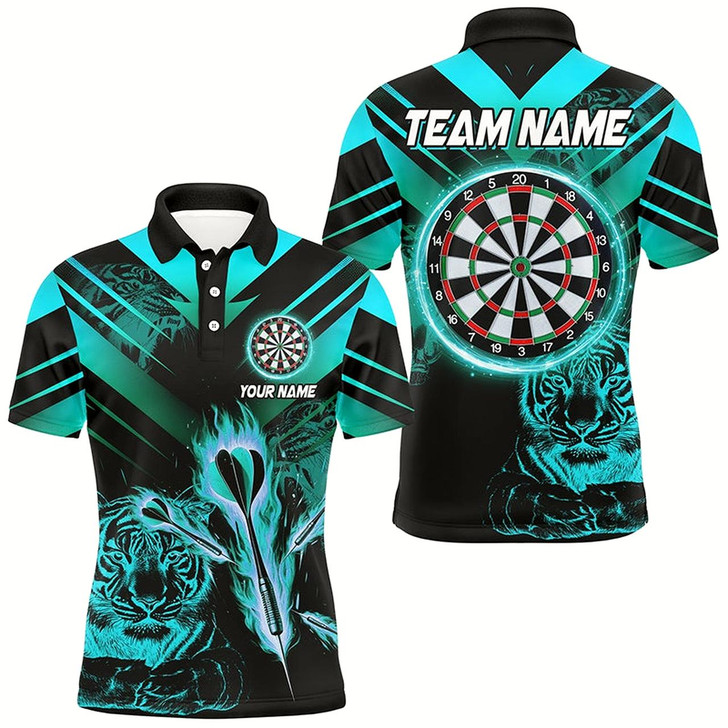 Goofygear Turquoise Arrow Fire Custom Tiger Darts Shirts For Men, Darts League Team Shirts Dart Jerseys