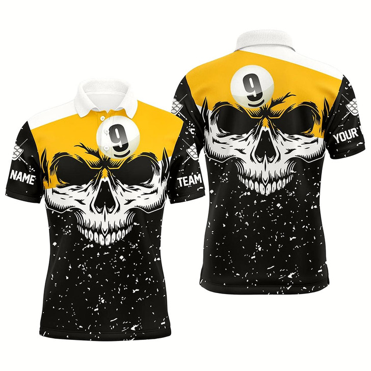 Goofygear Funny Skull 9 Ball Pool Custom Grunge Black White Billiard Shirts For Men, Billiard Jerseys Apparel