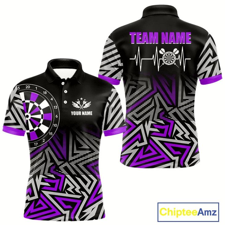 Goofygear Personalized Darts Heartbeat Zig-Zag Pattern Custom Dart Shirts For Men, Dart Team JerseyPurple