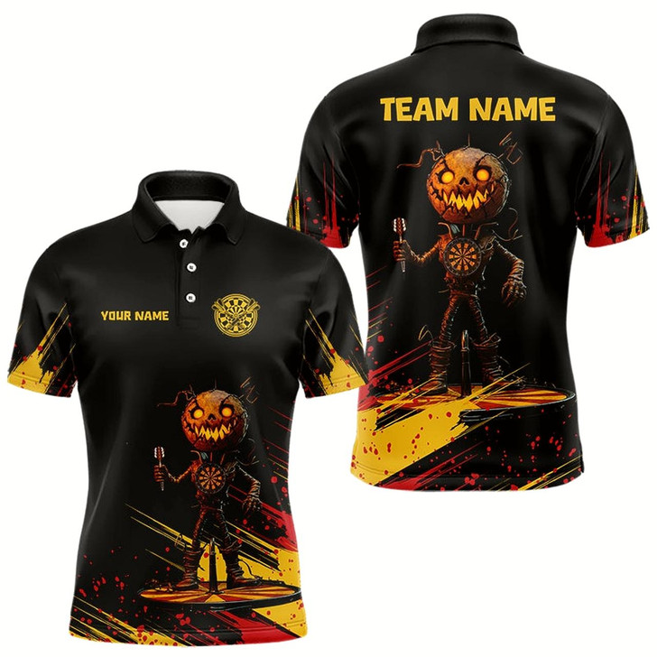 Goofygear Custom Black-Yellow Pumpkins Funny Halloween Dart Shirts For Men Dart Tournament Jerseys Style 1
