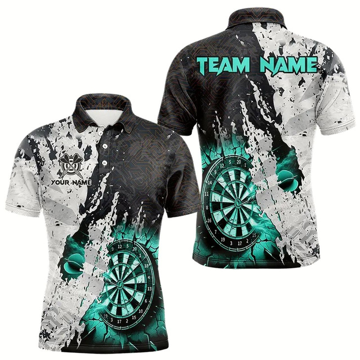 Goofygear Personalized Grunge White Black Crack Wall Dart Shirts For Men Custom Dart Jerseys Turquoise