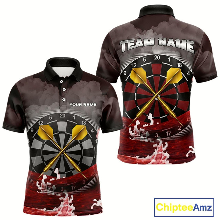 Goofygear Scarlet Ocean With Golden Arrows - Men'S Darts Team Shirt - Custom Name For Players