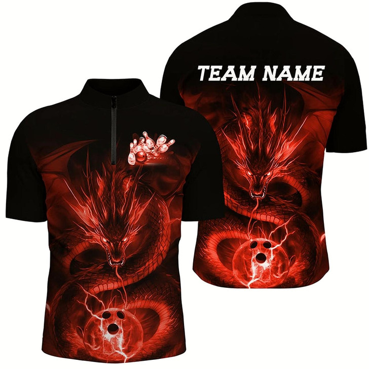 Goofygear Black And Red Custom Dragon Bowling Shirts For Men, Bowling Team Uniform Bowler Outfits