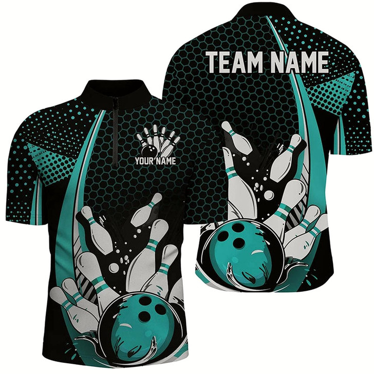 Goofygear Custom Black And Blue Bowling Shirts For Men, Classic Retro Bowling Jerseys Bowlers Outfit