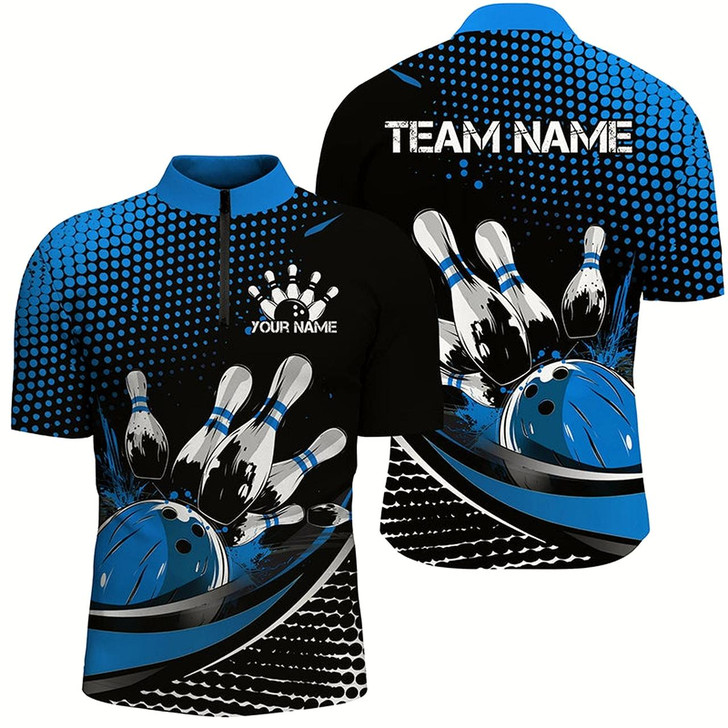 Goofygear Black And Blue Custom Bowling Team Jerseys, Bowling League Shirts For Men, Bowlers Outfits