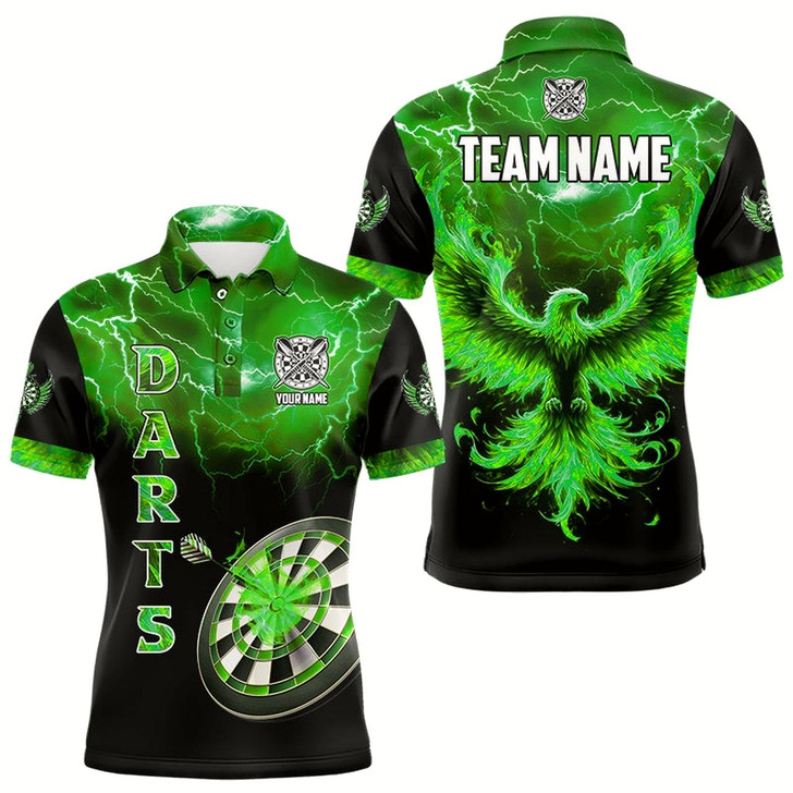 Goofygear Personalized Lightning Thunder Custom Flaming Phoenix Dart Shirts For Men, Dart Jerseys Green