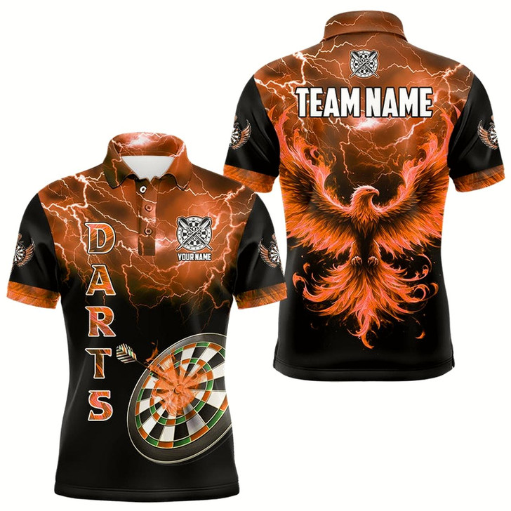 Goofygear Personalized Lightning Thunder Custom Flaming Phoenix Dart Shirts For Men, Dart Jerseys Orange