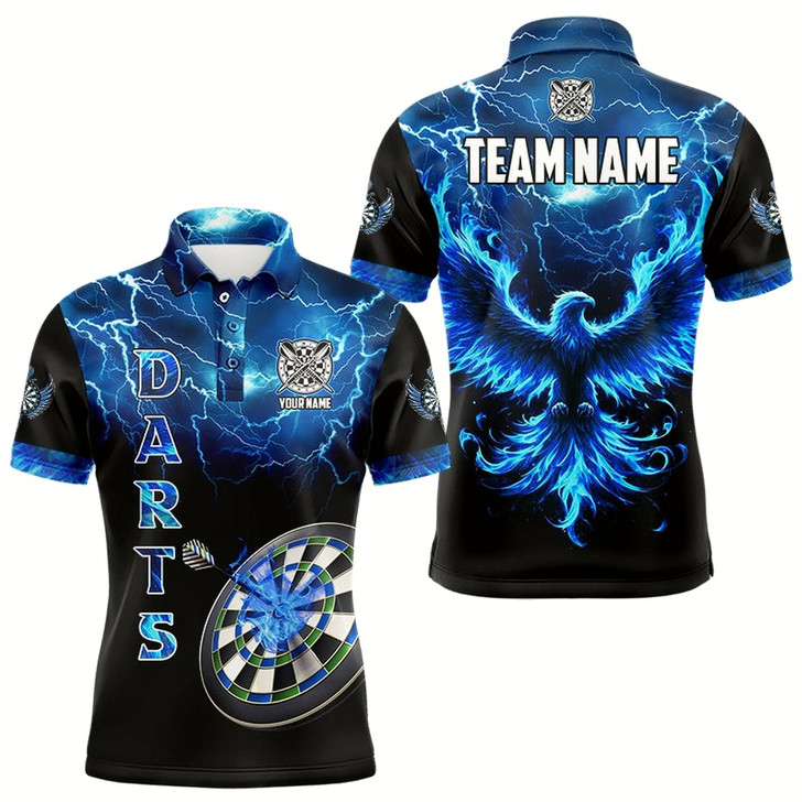 Goofygear Personalized Lightning Thunder Custom Flaming Phoenix Dart Shirts For Men, Dart Jerseys Blue