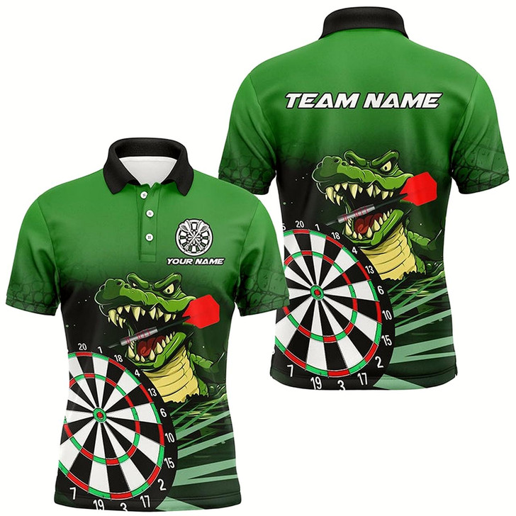 Goofygear Personalized Green Funny Crocodilian Darts Shirts For Men, Darts Team Jerseys, Darts Gifts Style 1