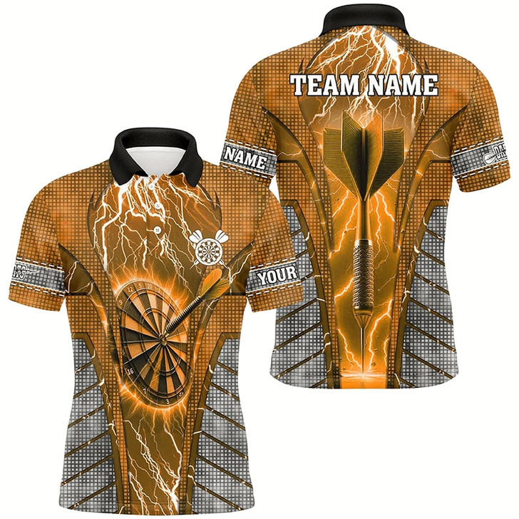 Goofygear Personalized Orange Dartboard Thunder Lightning Darts Shirts For Men, Team League Darts Jerseys