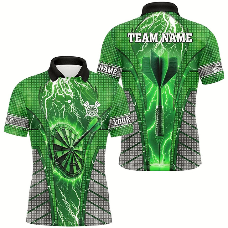 Goofygear Personalized Green Dartboard Thunder Lightning Darts Shirts For Men, Team League Darts Jerseys