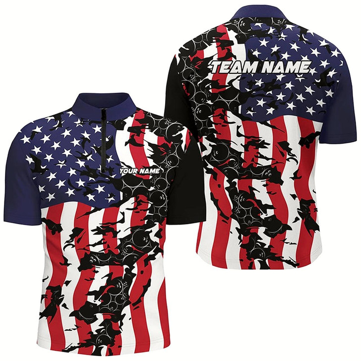 Goofygear American Flag Custom Bowling Team Shirts For Men , Patriotic Bowling Team Jerseys Style 2
