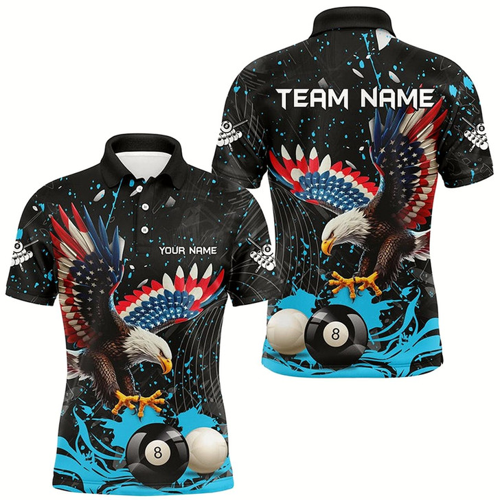 Goofygear Custom Blue Grunge American Eagle Billiard Shirts For Men, Personalized Billiard Jerseys Apparel