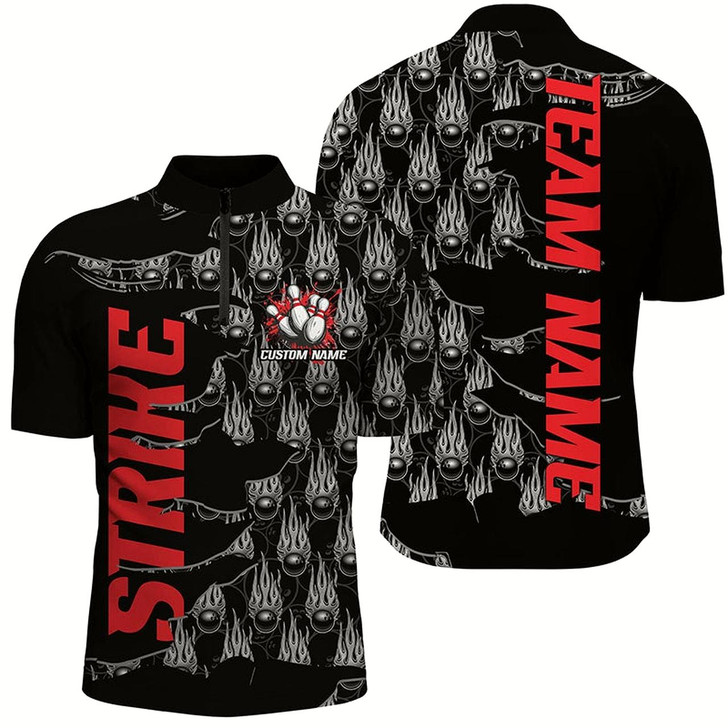 Goofygear Customize Name Strike Bowling Shirts For Men , Flame Bowling Balls Bowler Outfits Red
