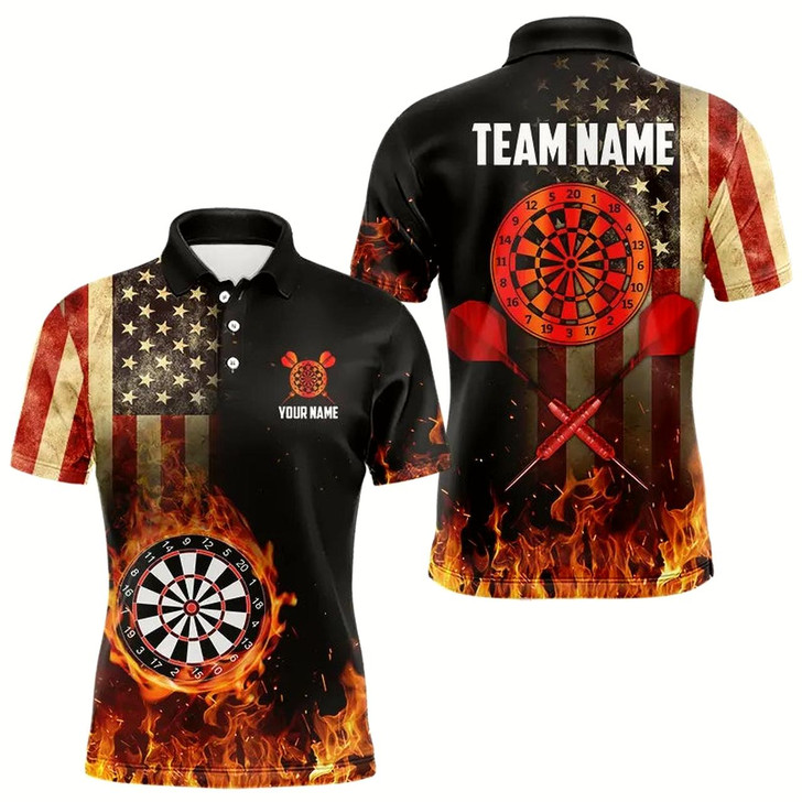 Goofygear Personalized Retro Us Flag Flame Dartboard Darts Shirts For Men, Patriotic American Dart Jerseys Style 2