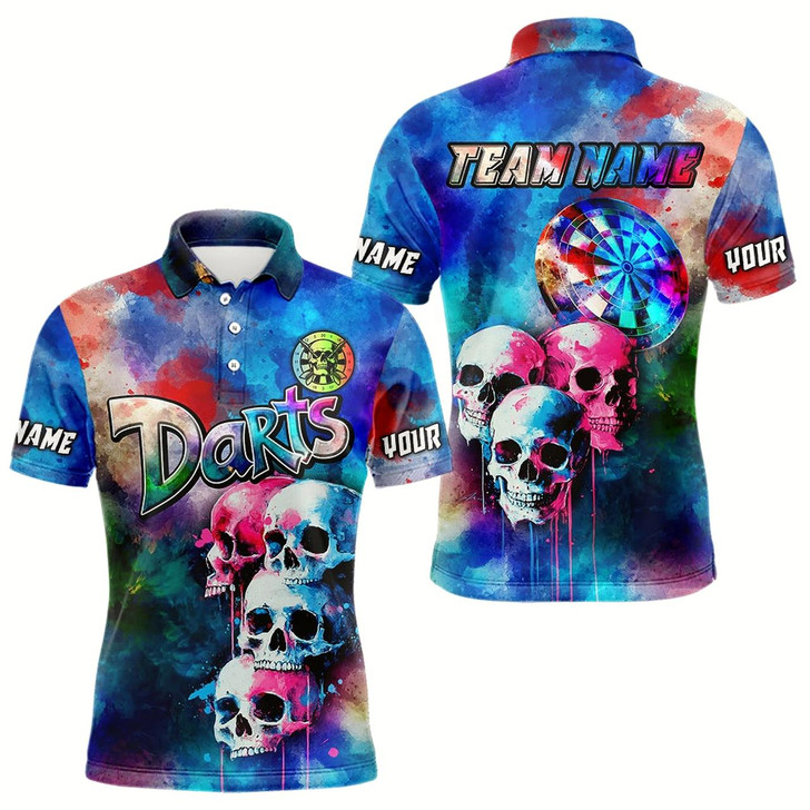 Goofygear Funny Colorful Neon Graffiti Skull Dart Shirts For Men Custom Dart Jerseys, Best Darts Clothing