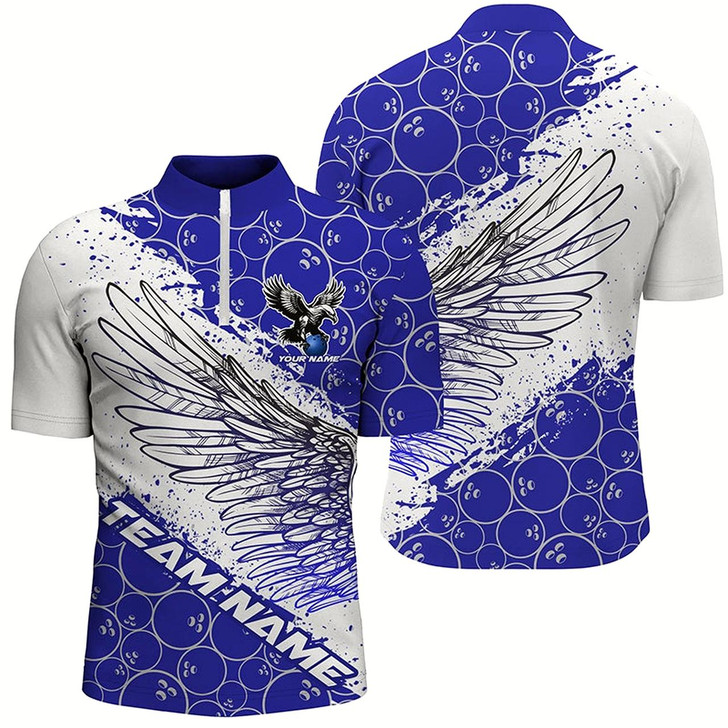 Goofygear Custom Bowling Shirts For Men , Team Name Bowling Jerseys Eagle Wings Blue