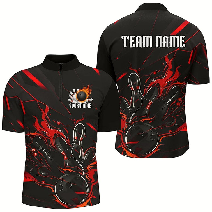 Goofygear Black And Red Custom Name Bowling Tournament Jerseys For Men , Bowling Team Shirts Style 2