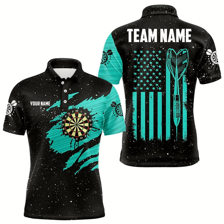 Goofygear Customized Turquoise Grunge American Flag Men Dart Shirts Custom Patriotic Team Dart Jerseys