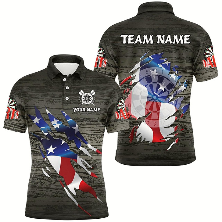 Goofygear Personalized Grey Grunge American Flag Darts Shirts For Men Custom Patriotic Darts Team Jerseys Style 2