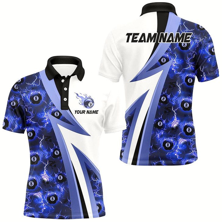 Goofygear Personalized Lightning 8 Ball Pool Flame Pattern Men Billiard Shirts Billiard Team Jerseys Blue