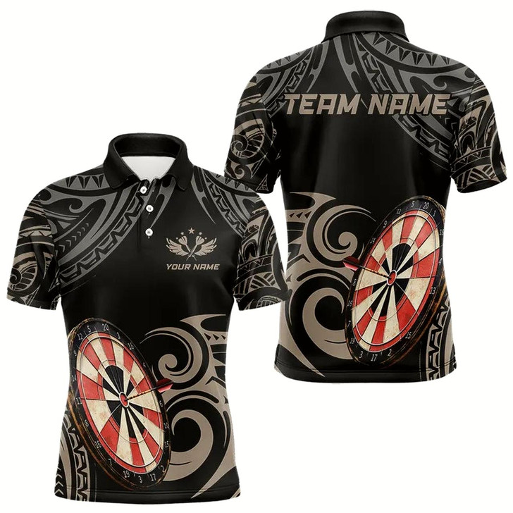 Goofygear Personalized Black Tribal Pattern Darts Shirts For Men Custom Retro Team Darts Jerseys