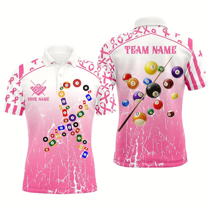 Goofygear Colorful Billiard Balls Custom Pink Billiard Shirts For Men, Funny Breast Cancer Billiard Jerseys