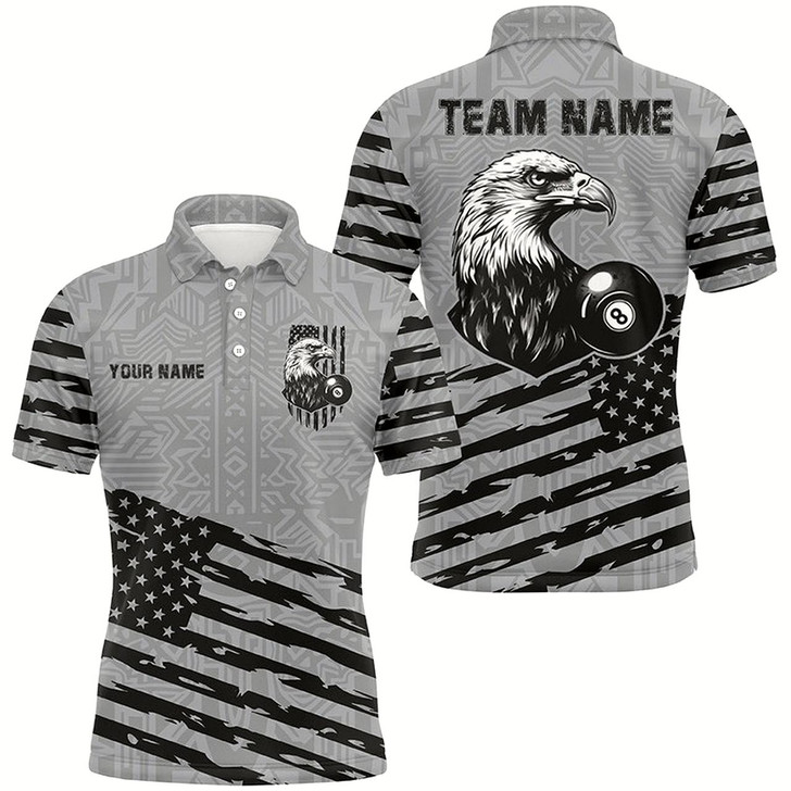 Goofygear Personalized Grey Us Flag Eagle Billiard Shirts For Men Custom Patriotic Billiard Pool Jerseys