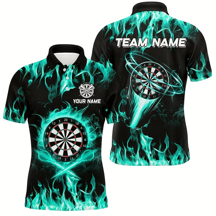 Goofygear Turquoise 3D Printed Fire Flame Darts Shirts For Men Custom Lightning Darts League Team Jerseys