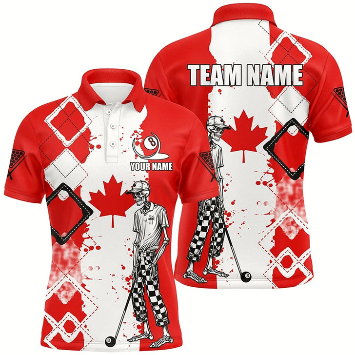 Goofygear Personalized Argyle Canada Flag Funny Skeleton Men Billiard Shirts, Patriotic Billiard Team Jerseys