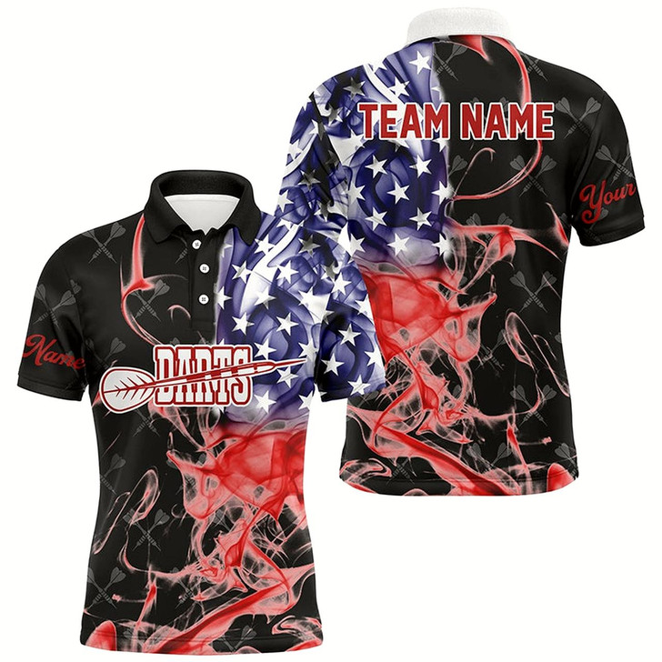 Goofygear Customized Black Darts Pattern American Flag Smoke Men Darts Shirts Custom Patriotic Darts Jersey