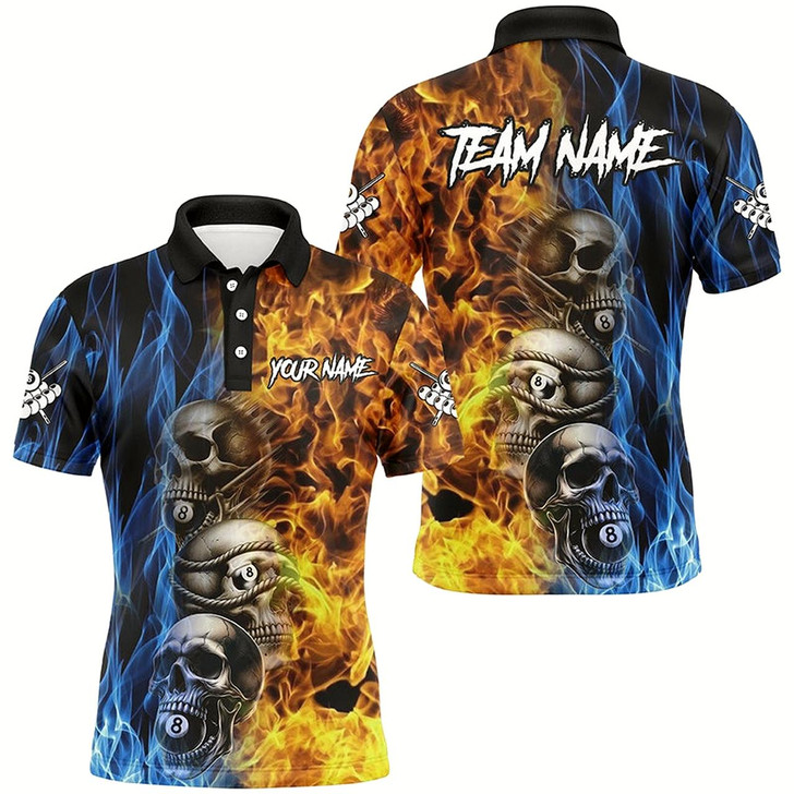 Goofygear Personalized Unique Skull Fire Water 3D Billiard Shirts For Men, Billiard Jersey Apparel For Team