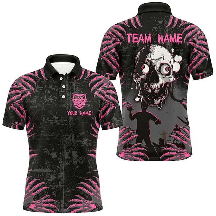 Goofygear Funny Skull Claw Pattern Custom Men Billiard Shirts, Grunge Pink Black Halloween Billiard Jerseys Style 2