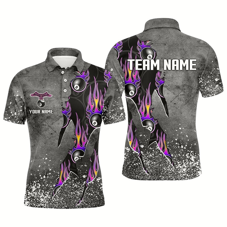 Goofygear Custom Ball 8 Grey Grunge Billiard Shirts For Men Best Custom Team Name Billiard Jerseys Purple