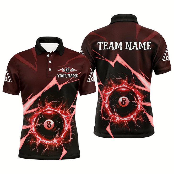 Goofygear Red 8 Ball Pool Thunder Lightning Strike Custom Men Billiard Shirts, Billiard League Team Jerseys