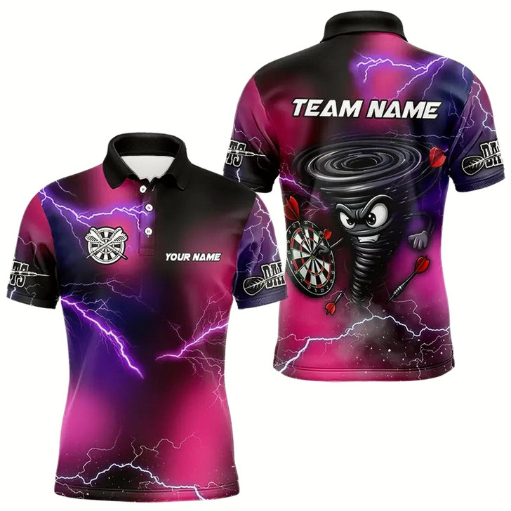Goofygear Personalized Pink Thunder Lightning Tornado Custom Funny Dart Shirts For Men, Cool Dart Team Jersey Style 1