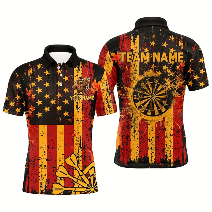 Goofygear Custom Autumn Grunge Us Flag Patriotic Dart Shirts For Men, Thanksgiving Retro Darts Team Jerseys