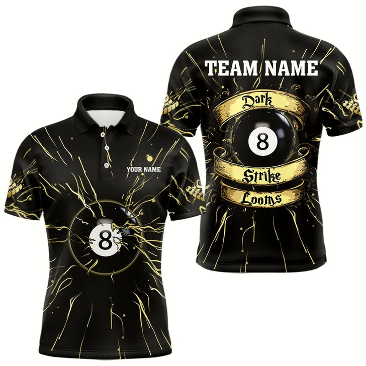 Goofygear Personalized Dark Strike Looms 8 Ball Billiard Shirts For Men, Funny Billiard Pool Jerseys Gold