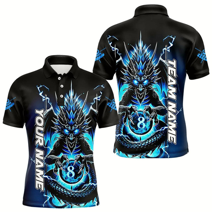 Goofygear Personalized Blue Glowing Dragon Billiard Shirts For Men Custom 8 Ball Team League Billiard Jersey Style 1