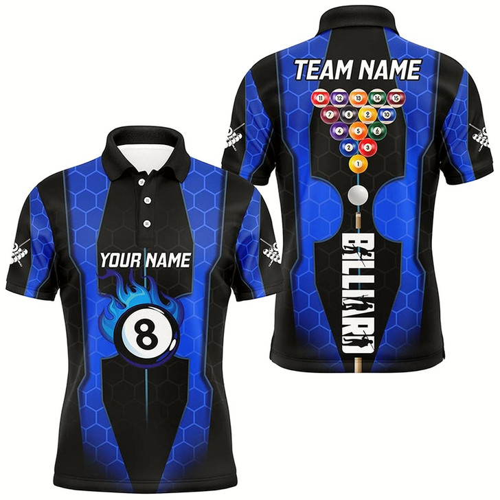 Goofygear Personalized Blue 3D 8 Ball Pool Custom Billiard Team Shirts, Pool Tournament Jerseys For Men