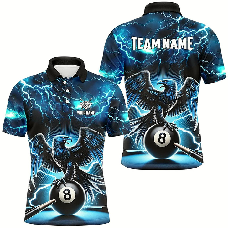 Goofygear Lightning Thunder Eagle Custom Blue 8 Ball Pool Shirts For Men, Billiard Team League Jerseys