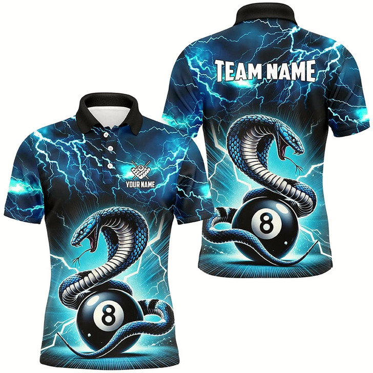 Goofygear Lightning Thunder Snakes Custom Blue 8 Ball Pool Shirts For Men, Billiard Team League Jerseys