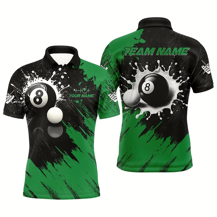 Goofygear Personalized 8 Ball Pool Paint Splash Billiard Shirts For Men, Unique Billiard Pool Jerseys Green