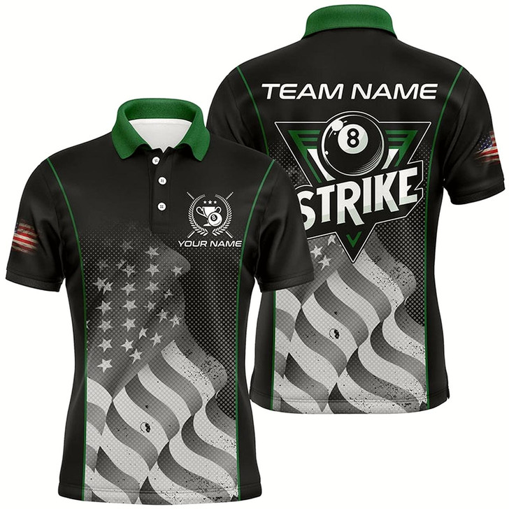 Goofygear Retro American Flag Strike 8 Ball Billiard Shirts For Men Custom Patriotic Billiard Jerseys Green