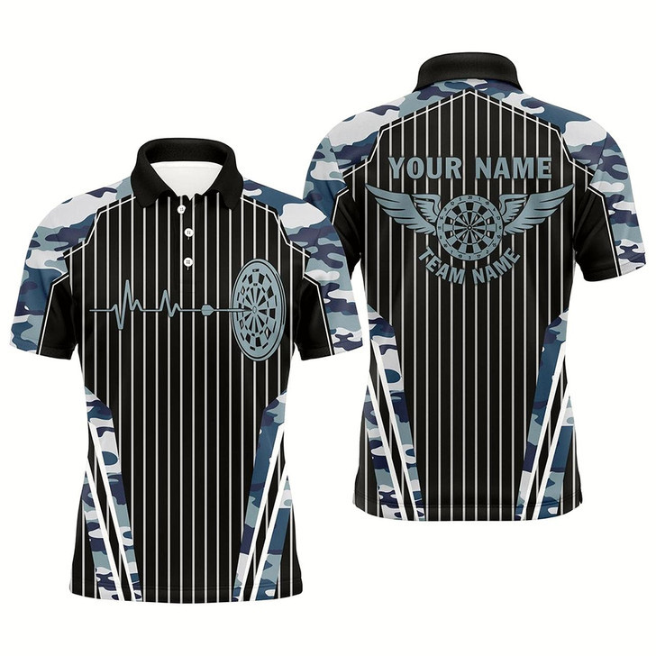 Goofygear Blue Camo Dartboard Pulse Heartbeat Custom Men Dart Shirts, Funny Wings Cool Dart Team Jerseys Style 1