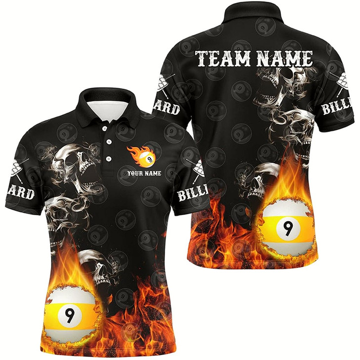 Goofygear Personalized 9 Ball Pool Skull On Fire Billiard Shirts For Men, Funny 3D Printed Billiard Jerseys