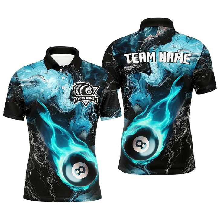 Goofygear Turquoise 8 Ball Pool Fire Flame Abstract Pattern Custom Men Billiard Shirts, Billiard Team Jerseys