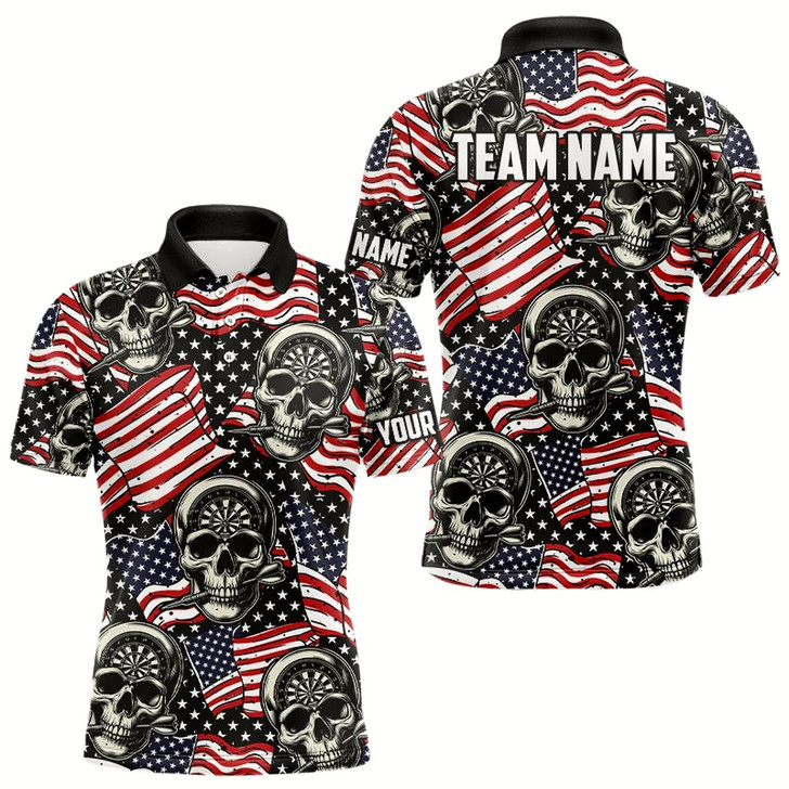 Goofygear American Flag Skull Pattern Custom Dart Shirts For Men, Patriotic Cool Dart Jerseys Team Uniform
