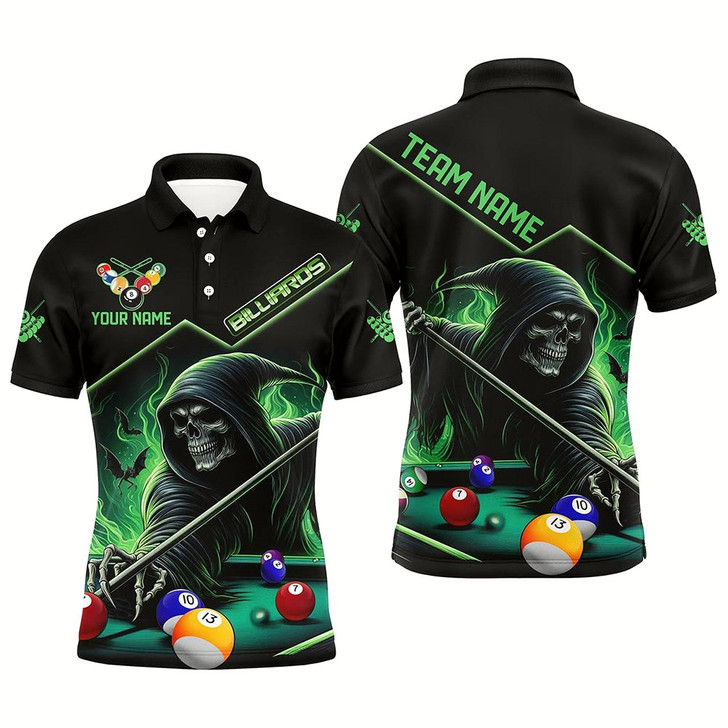 Goofygear Funny Green Death Skeleton Play Pool Custom 3D Printed Billiard Shirts For Men Billiard Jerseys